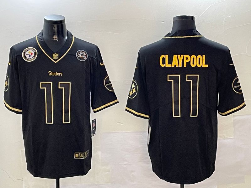 Men Pittsburgh Steelers #11 Claypool Black Gold Throwback 2024 Nike Limited NFL Jersey style 4